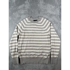 Banana Republic Sweater Mens Small‎ Grey White Striped Cashmere Blend Pullover